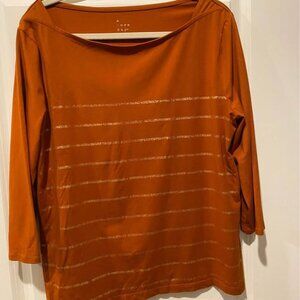 A New Day Rust Orange Striped Metallic Top